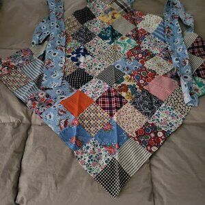 Apron- Blue Tie Old Fashioned Simple Colorful Patchwork Triangle Tie-on apron